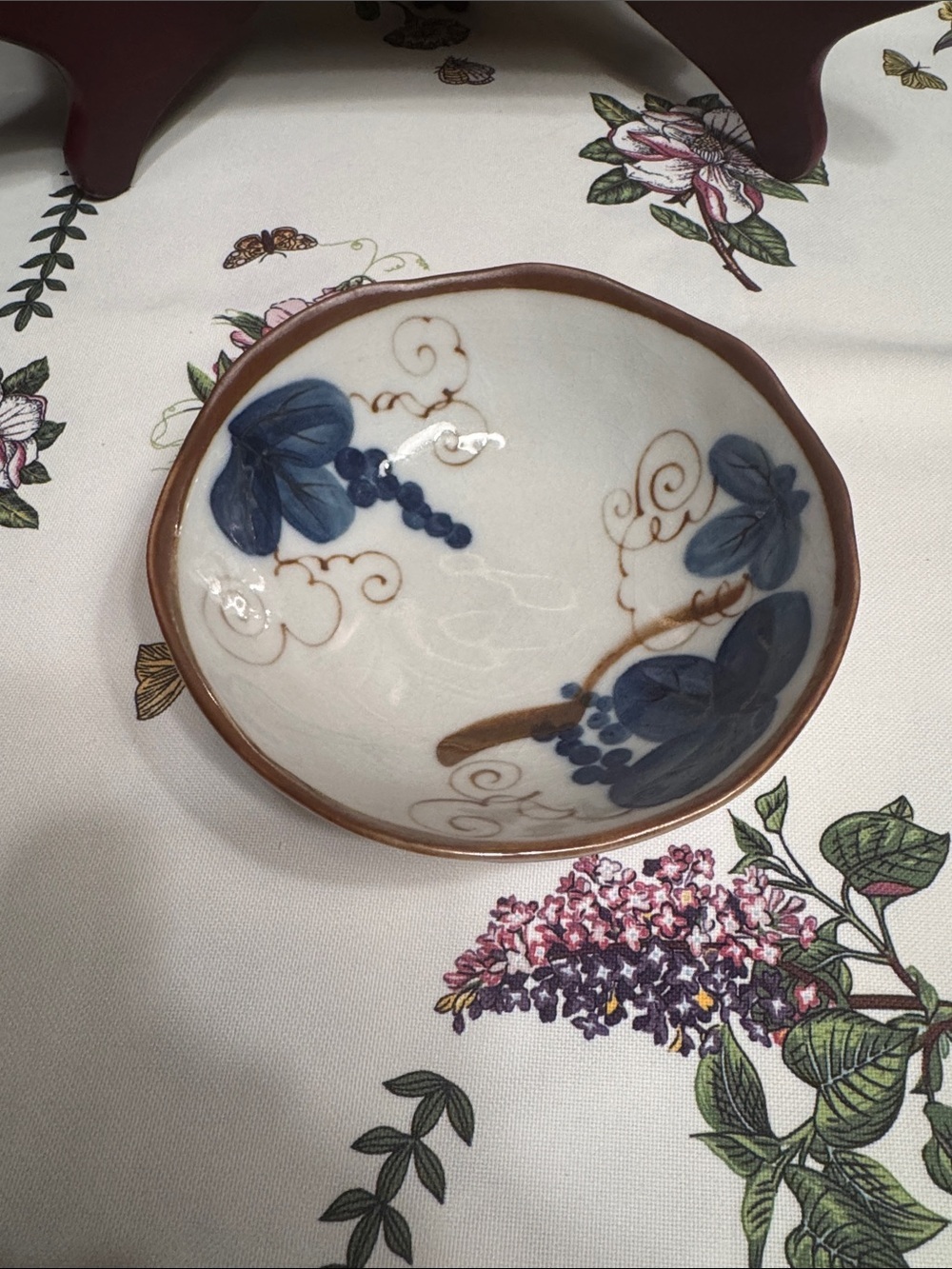 Hand-Painted Blue Floral Ceramic Bowl - Picture 1 of 3